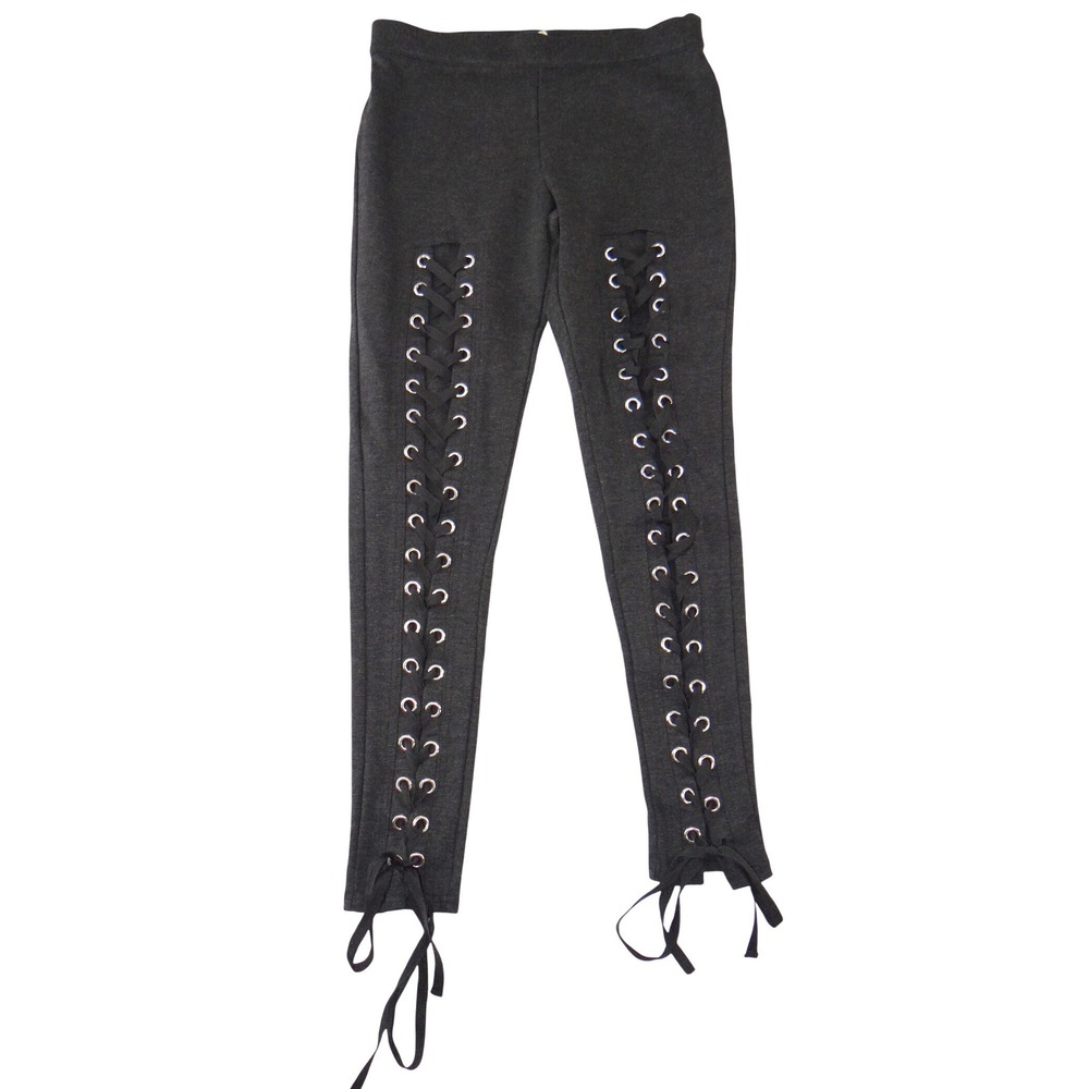 Love Tree Womens Lace Up Front Leggings‎ Charcoal Grey Grommet Skinny Pants S